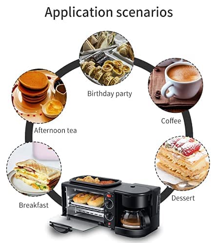 3-In-1 Breakfast Maker Center Station | Multifunctional Retro Family Electric Toaster Machine | Compact Stainless Steel Oven with Coffeemaker and Egg Griddle