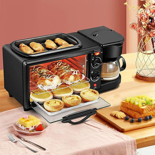 3-In-1 Breakfast Maker Center Station | Multifunctional Retro Family Electric Toaster Machine | Compact Stainless Steel Oven with Coffeemaker and Egg Griddle