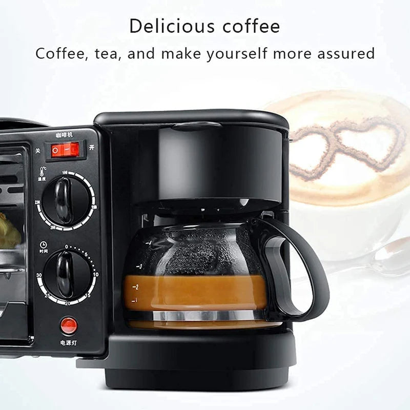 3-In-1 Breakfast Maker Center Station | Multifunctional Retro Family Electric Toaster Machine | Compact Stainless Steel Oven with Coffeemaker and Egg Griddle