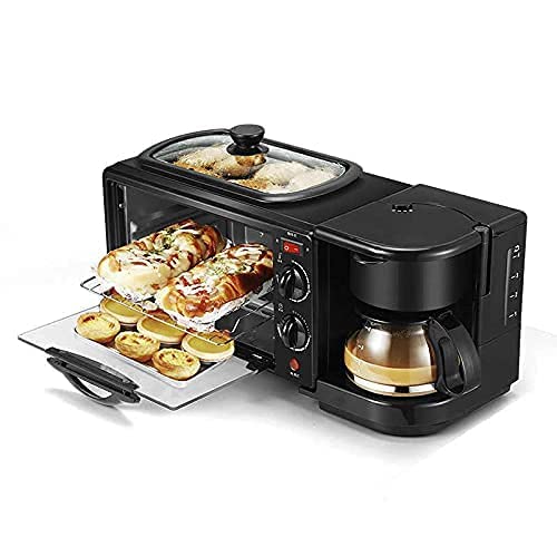 3-In-1 Breakfast Maker Center Station | Multifunctional Retro Family Electric Toaster Machine | Compact Stainless Steel Oven with Coffeemaker and Egg Griddle
